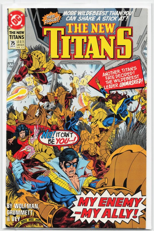 The New Titans #75 (DC Comics, 1991), raw, ungraded comic book — front cover