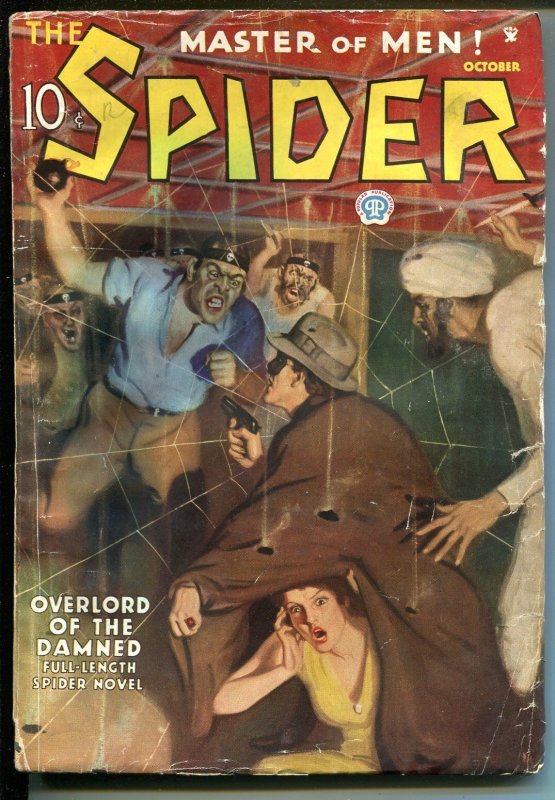 Spider-10/1935-Hero Pulp-Weird Menace-John Howitt-Overlord OF THE DAMNED-vg+, raw, ungraded comic book — front cover