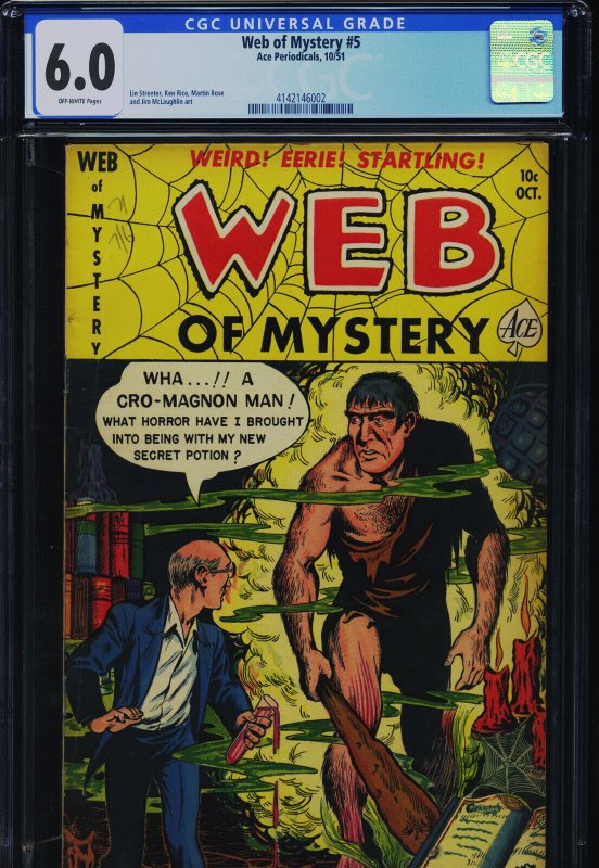 Web of Mystery #5, CGC 6.0 graded comic book, Universal Blue label — front cover in its holder
