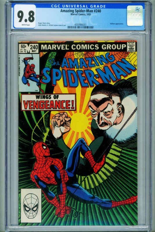 Amazing Spider-Man #240 (Marvel Comics), CGC 9.8 graded comic book, Universal Blue label — front cover in its holder