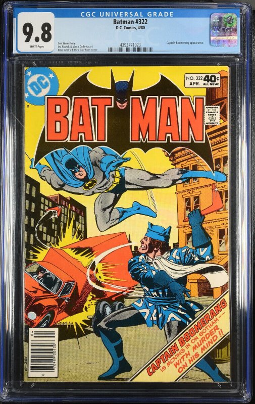 Batman #322 (DC Comics), CGC 9.6 graded comic book, Universal Blue label — front cover in its holder