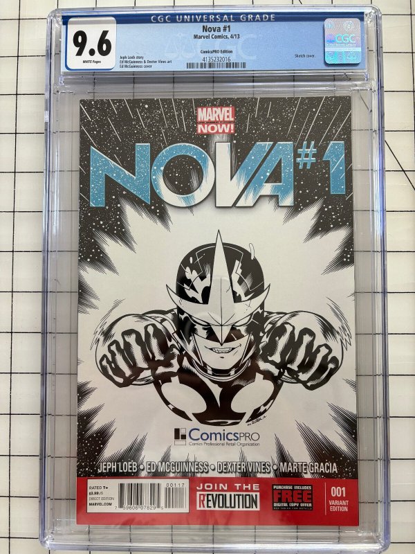 Nova #1 (Marvel Comics, 2013), CGC 9.6 graded comic book, Universal Blue label — front cover in its holder