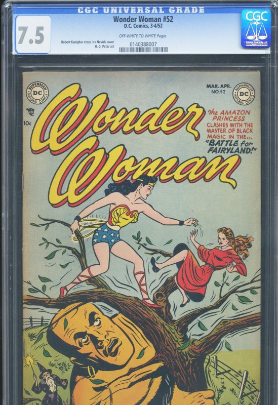 Wonder Woman #52 (DC Comics), CGC 7.5 graded comic book, Universal Blue label — front cover in its holder