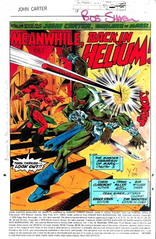 John Carter #18 (1978), raw, ungraded comic book — front cover