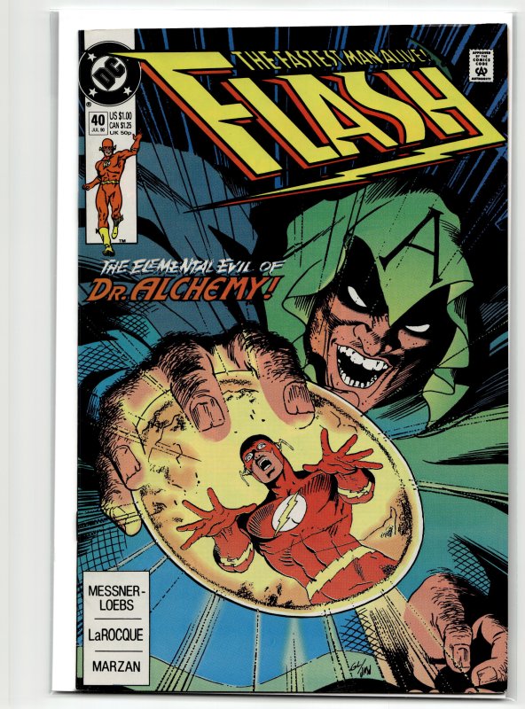 The Flash #40 (DC Comics, 1990), raw, ungraded comic book — front cover