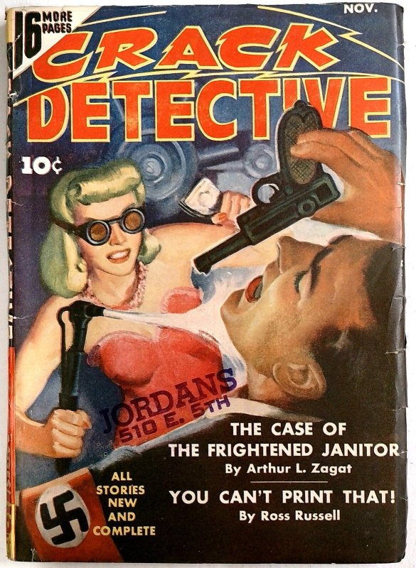 Crack Detective Nov 1942 - Blonde Blasts Welding Torch into Face of German Sold (1942), raw, ungraded comic book — front cover