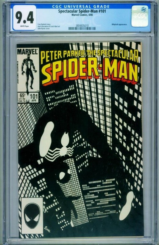 Spectacular Spider-Man #101 (Marvel Comics), CGC 9.4 graded comic book, Universal Blue label — front cover in its holder
