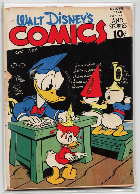 Walt Disney's Comics and Stories #37 (Dell, 1943), raw, ungraded comic book — front cover