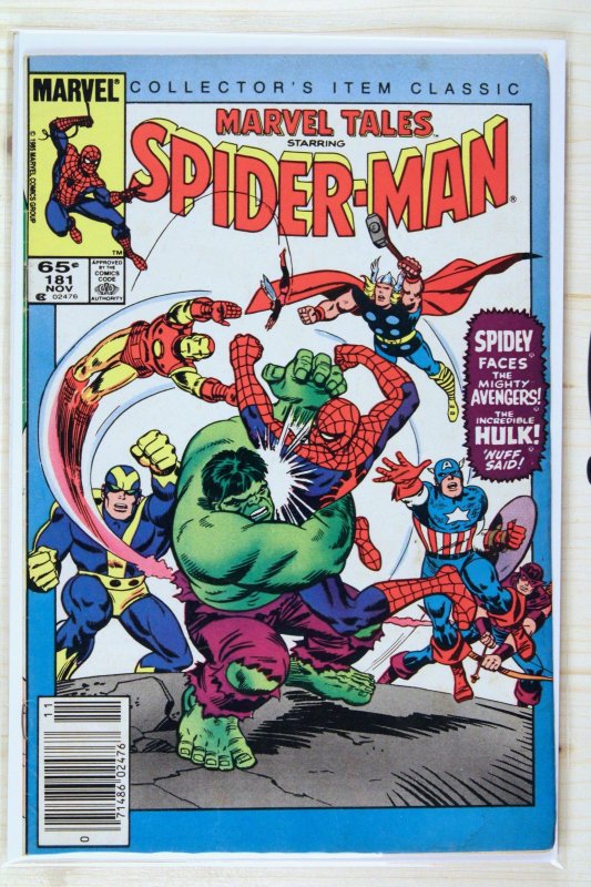 Marvel Tales Starring Spider-Man #181 (Marvel Comics, 1985), raw comic book in FN- 5.5 condition — front cover