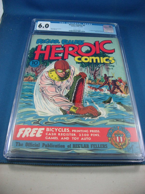 Heroic Comics #6 (1941), CGC 6.0 graded comic book, Universal Blue label — front cover in its holder
