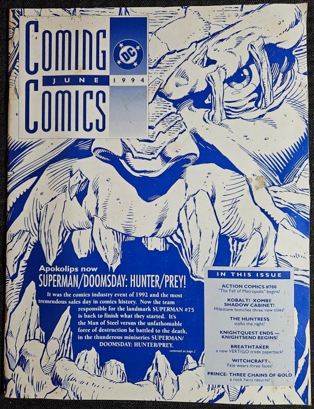 1994 June DC Comics Coming Comics Magazine VG+ 4.5 Superman vs Doomsday (DC Comics, 1994), raw comic book in VG+ 4.5 condition — front cover