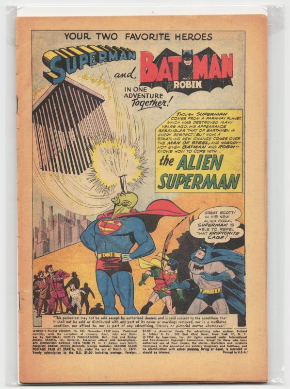 Superman and Batman #10 (DC Comics, 1959), raw, ungraded comic book — front cover