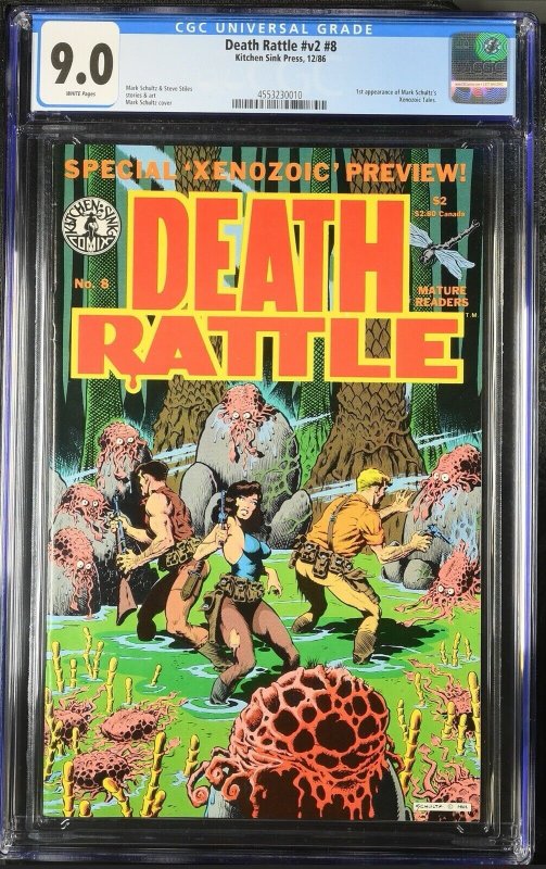 Death Rattle v2 #8, CGC 9.0 graded comic book, Universal Blue label — front cover in its holder