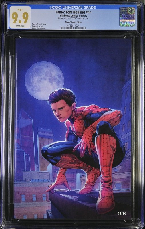 Fame: Tom Holland, CGC 9.9 graded comic book, Universal Blue label — front cover in its holder
