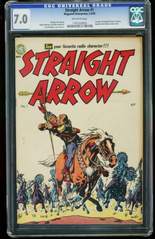 Straight Arrow #1, CGC 7.0 graded comic book, Universal Blue label — front cover in its holder