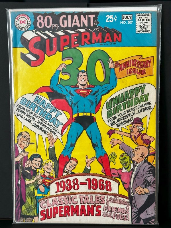 Superman #207 (DC Comics, 1968), raw, ungraded comic book — front cover