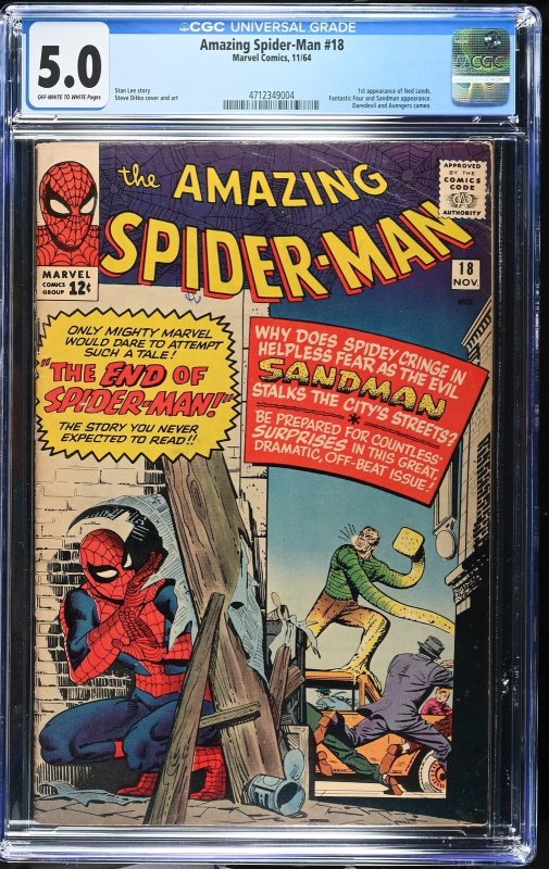 Amazing Spider-Man #18 (Marvel Comics, 1964), CGC 5.0 graded comic book, Universal Blue label — front cover in its holder