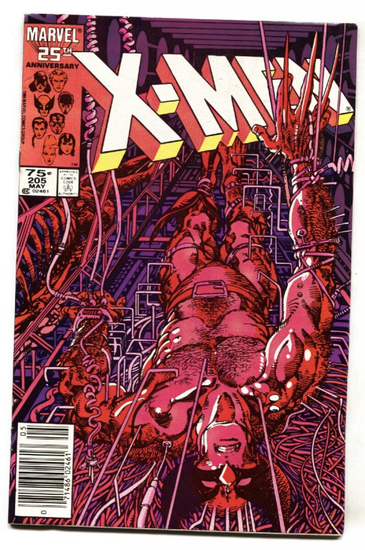 X-Men #205 (Marvel Comics, 1986), raw comic book in VF condition — front cover