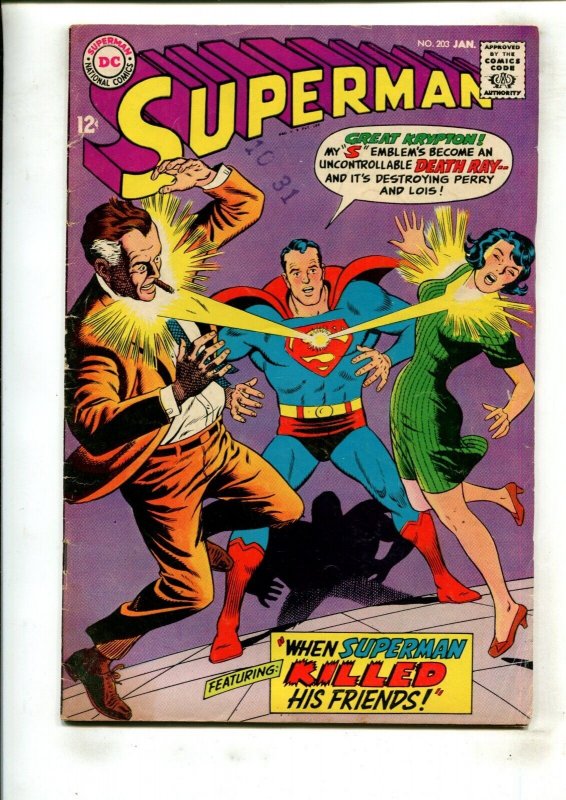 Superman #203 (DC Comics, 1968), raw comic book in 4.5 condition — front cover