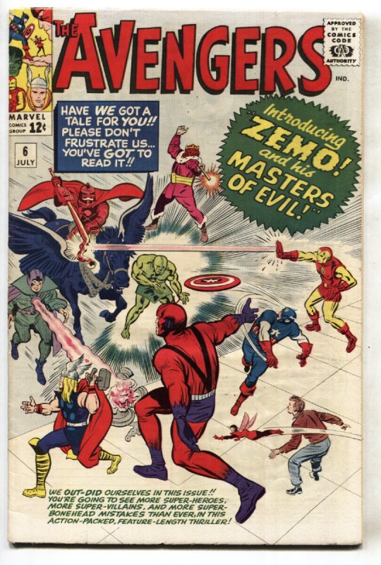 Avengers #6 (Marvel Comics, 1963), raw comic book in FN- condition — front cover