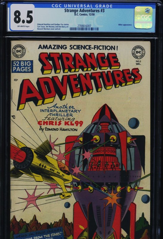 Strange Adventures #3 (DC Comics), CGC 8.5 graded comic book, Universal Blue label — front cover in its holder