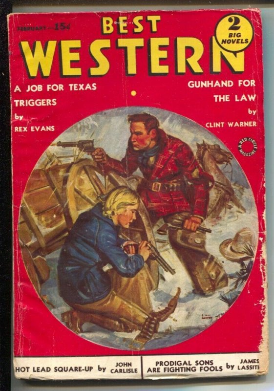 Pulp: Best Western 2/1939-Red Circle-Snowstorm Gunfight Cover-Violent Wester..., raw, ungraded comic book — front cover