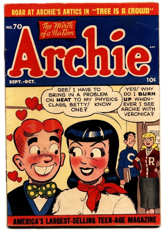 Archie #70 (Archie Comics, 1954), raw comic book in FN condition — front cover