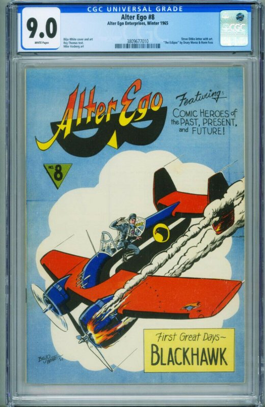 Alter Ego #8 (1965), CGC 9.0 graded comic book, Universal Blue label — front cover in its holder