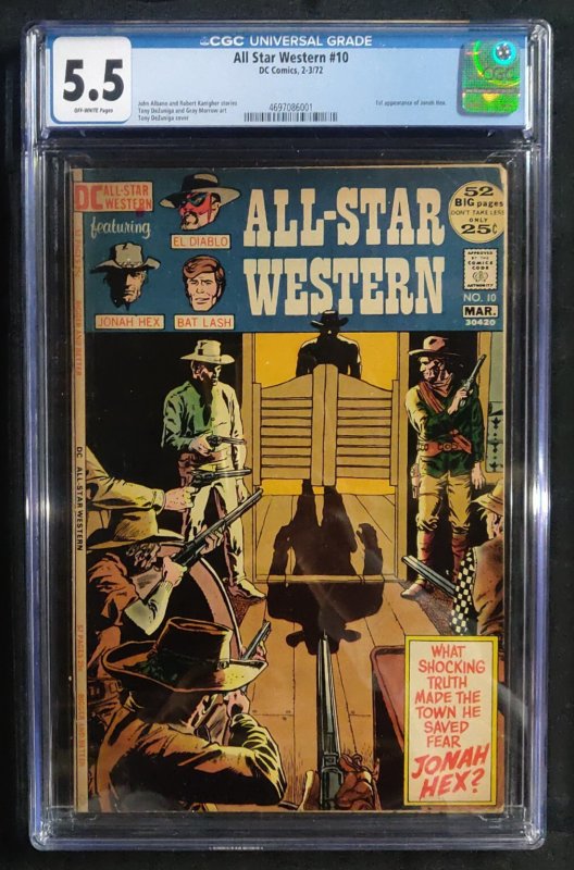 All Star Western #10 (1972), CGC 5.5 graded comic book, Universal Blue label — front cover in its holder