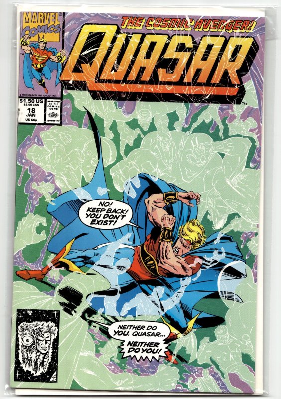 Quasar #18 (Marvel Comics, 1991), raw, ungraded comic book — front cover