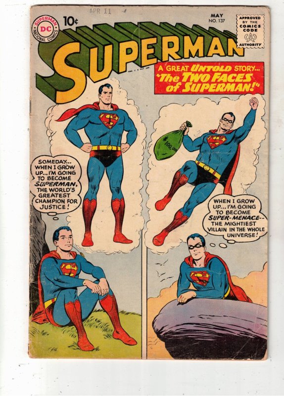 Superman #137 (DC Comics, 1960), raw comic book in VG/FN condition — front cover