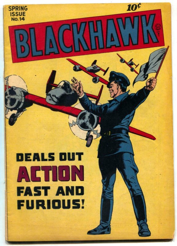 Blackhawk #14 (Quality Comics, 1947), raw comic book in FN condition — front cover
