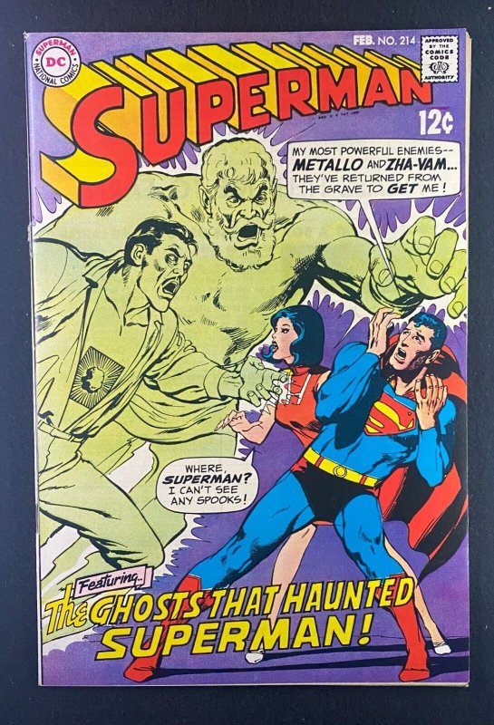 Superman #214 (DC Comics, 1939), raw comic book in FN+ 6.5 condition — front cover