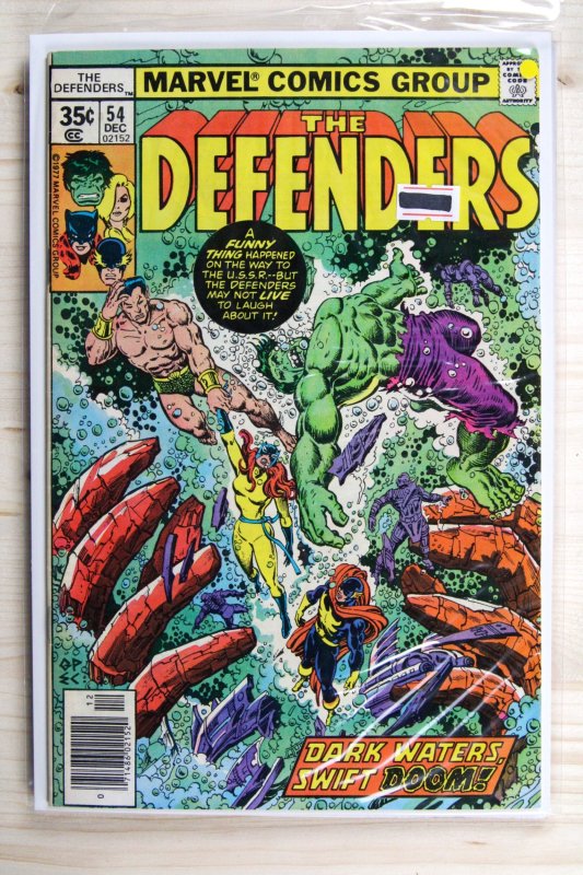 The Defenders #54 (Marvel Comics, 1977), raw comic book in VF- 7.5 condition — front cover