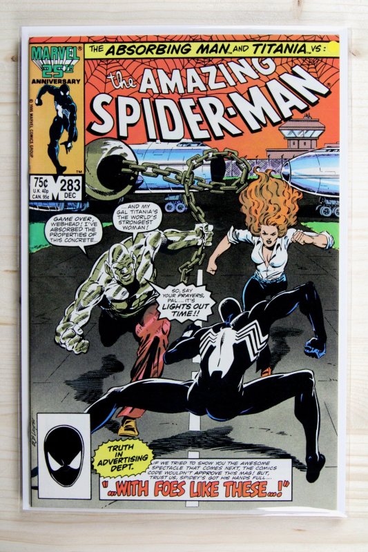 The Amazing Spider-Man #283 (Marvel Comics, 1986), raw comic book in VF+ 8.5 condition — front cover