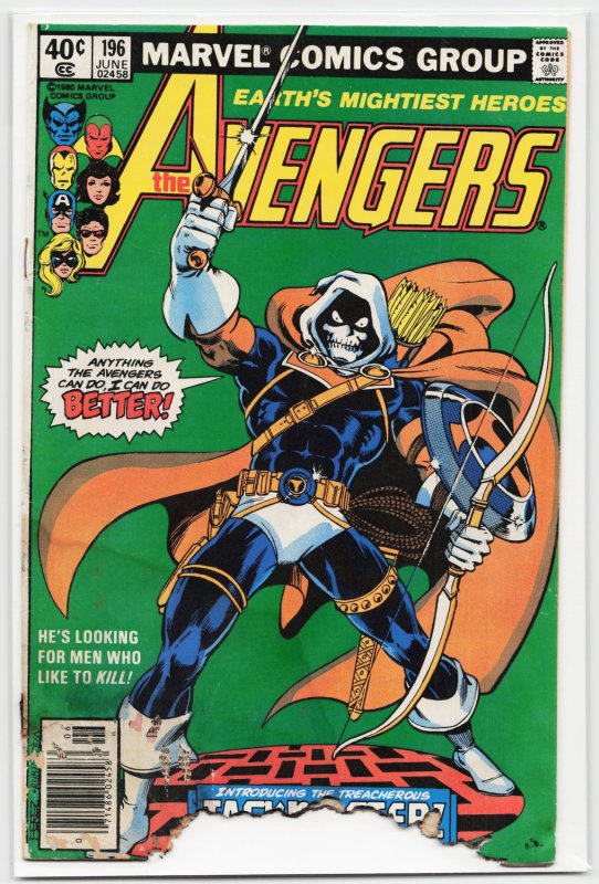 The Avengers #196 (Marvel Comics, 1980), raw, ungraded comic book — front cover