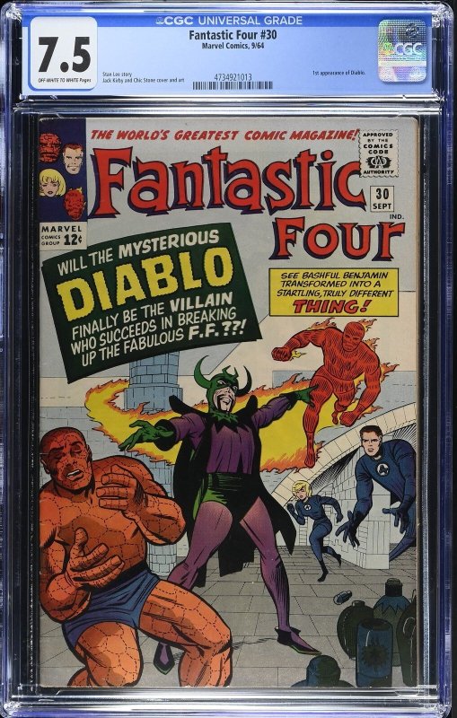 Fantastic Four #30 (Marvel Comics, 1964), CGC 7.5 graded comic book, Universal Blue label — front cover in its holder