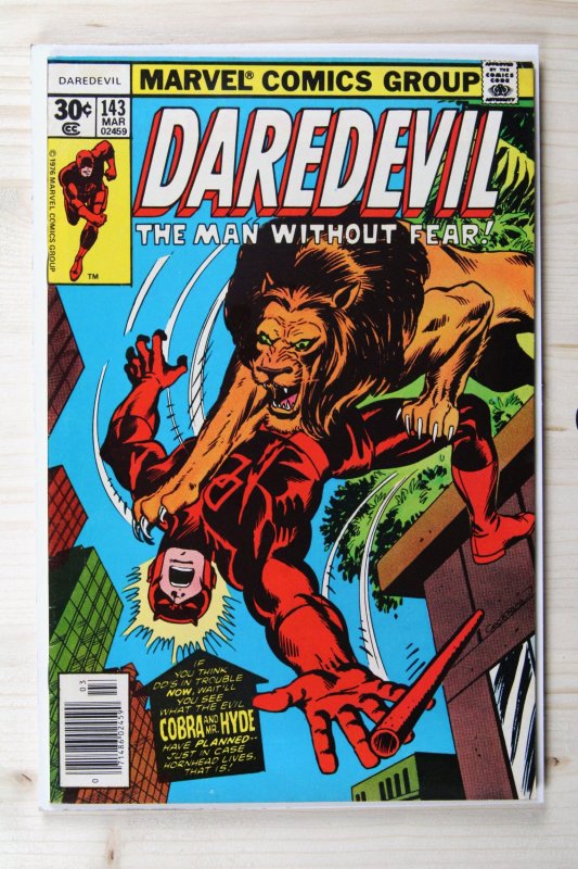 Daredevil #143 (Marvel Comics, 1977), raw comic book in FN/VF 7.0 condition — front cover