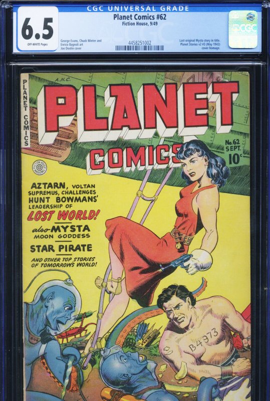 Planet Comics #62 (Fiction House), CGC 6.5 graded comic book, Universal Blue label — front cover in its holder