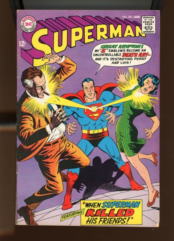 Superman #203 (DC Comics, 1968), raw comic book in 5.0 condition — front cover
