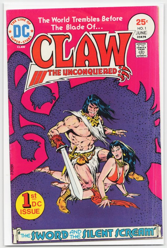 Claw the Unconquered #1 (1975), raw, ungraded comic book — front cover