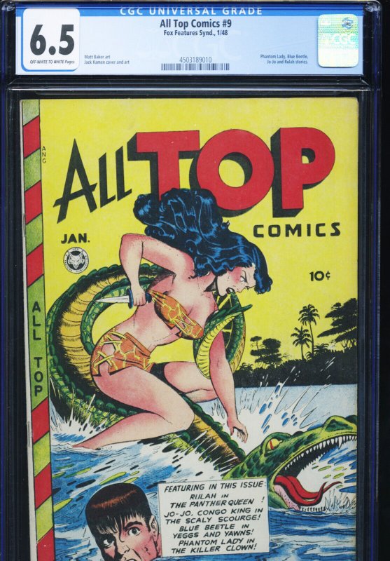 All Top Comics #9, CGC 6.5 graded comic book, Universal Blue label — front cover in its holder