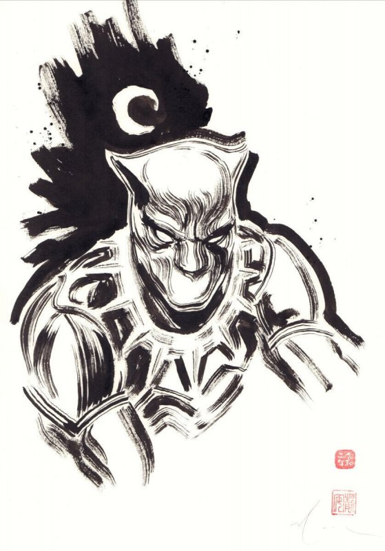 Black Panther Watercolor Painted Art - Signed art by David Mack, raw, ungraded comic book — front cover