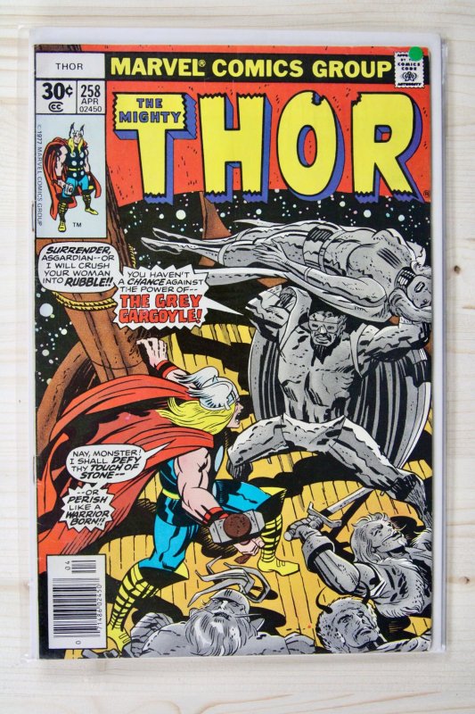 The Mighty Thor #258 (Marvel Comics, 1977), raw comic book in VF 8.0 condition — front cover