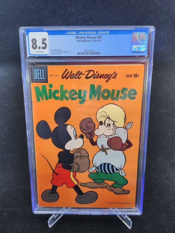 Mickey Mouse #69 (1960), CGC 8.5 graded comic book, Universal Blue label — front cover in its holder