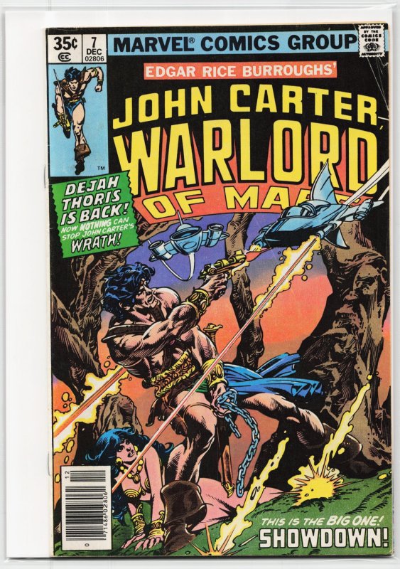 John Carter Warlord of Mars #7 (Marvel Comics, 1977), raw, ungraded comic book — front cover