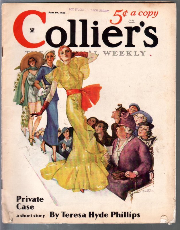 MAG: Collier's 6/16/1934-Janice Walthen-Sax Rohmer-pulp Fiction-Fu Manchu-VG, raw comic book in VG condition — front cover