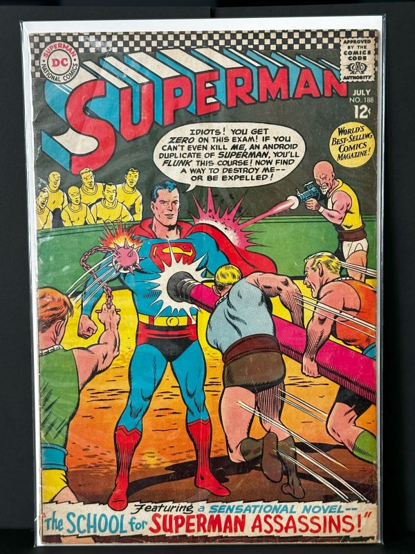Superman #188 (DC Comics, 1966), raw, ungraded comic book — front cover