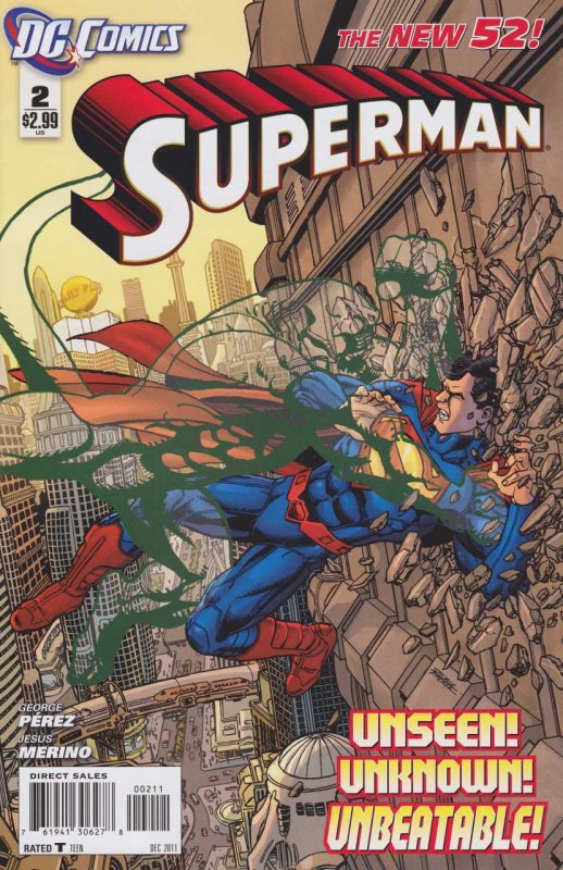 Superman #2 (DC Comics, 2011), raw comic book in VF/NM condition — front cover