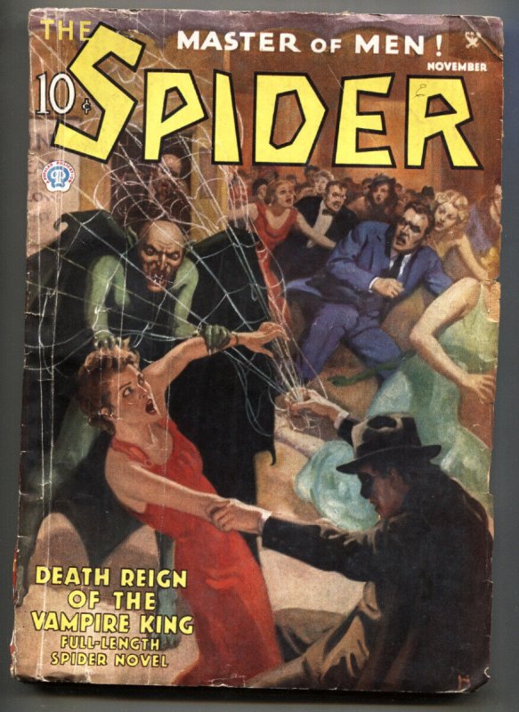 The Spider November 1935-Spicy Vampire Menace Cover-pulp Magazine-Rare (Popular Publications, 1935), raw, ungraded comic book — front cover